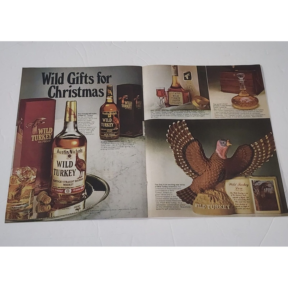 Vintage 1979 Wild Turkey Bourbon Whiskey Print Ad Christmas Centerfold Clipping